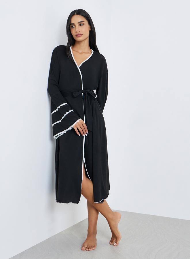 Styli Contrast Lace Flare Sleeve Robe - Image 1